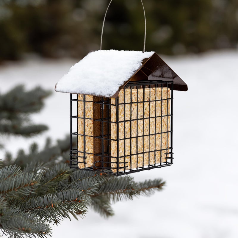 MEKKAPRO Suet Feeder for Outside Hanging Metal Roof, Woodpecker Feeder, Two Suet Bird Feeder Capacity, Cage Hanger Hanging Bird Feeder Easily Fits 2 Suet Cakes Holder - Wild Bird Feeder Basket - Image 5